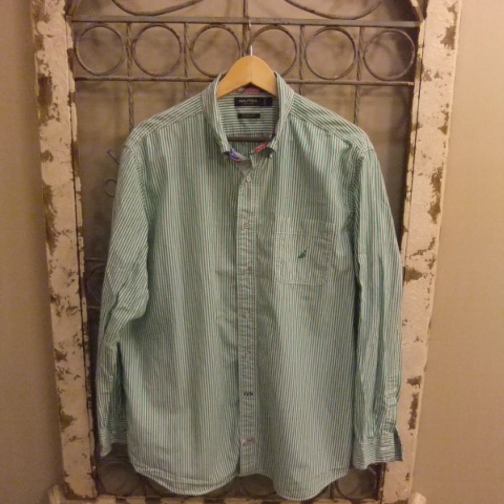 NAUTICA MENS L/S STRIPED SHIRT-LARGE